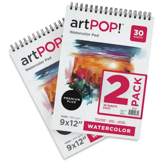 artPOP! Watercolor Paper Pads, 2-Pack, 9" x 12", 30 Sheets Each, 140 lb (300 gsm), Cold Press, Acid Free Heavyweight Spiral Bound Pad for Wet Media, Watercolor Paint and Gouache {2}