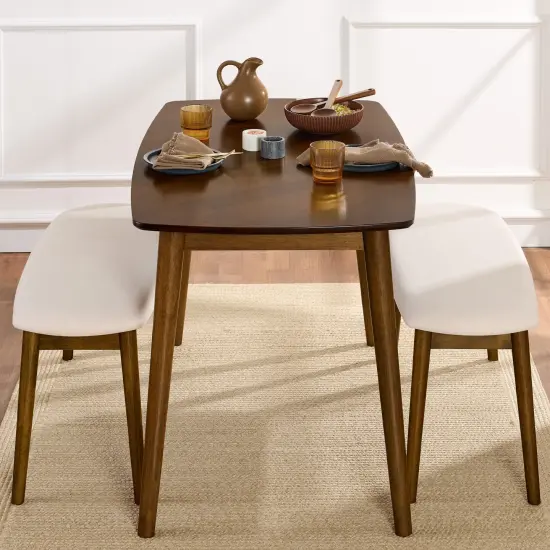 Best Choice Products 3-Piece Mid-Century Modern Upholstered Wooden Dining Set w/ 2 Bench Seats - Walnut/Cream {3}
