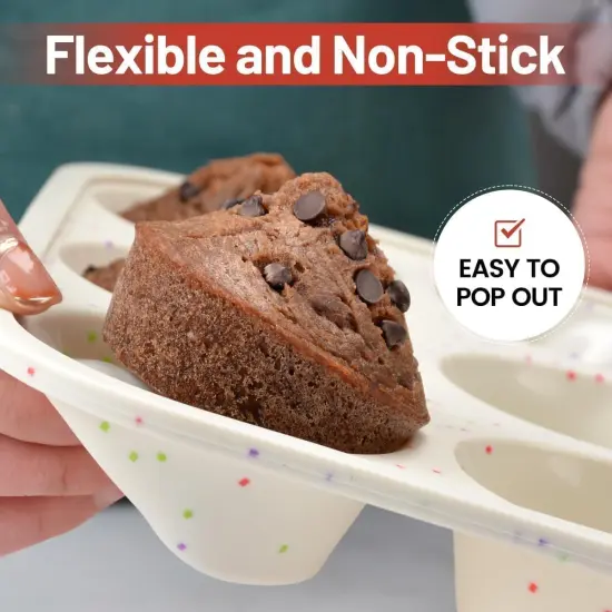 Silicone Muffin Pan, Metal Reinforced Frame Cupcake Pan 12 Cups Regular Size Easy to Move in or Out of Oven Non-Stick (2) {2}