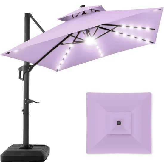 Best Choice Products 10x10ft 2-Tier Square Outdoor Solar LED Cantilever Patio Umbrella w/ Base Included Lavender {1}