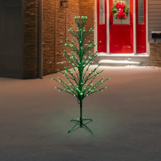 Northlight 4' Pre-Lit Green Slim Profile Cascade Twig Christmas Tree - Green Lights {4}