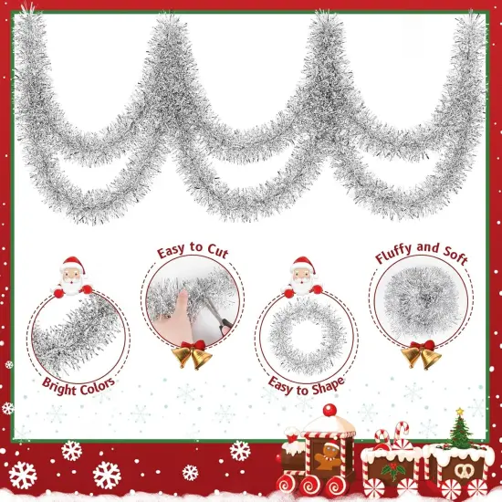 50 Feet Christmas Garland, Non-lit Soft for Indoor Decor or Outdoor Use, Premium Quality, for Party Decorations, Stairs, Railing, Closets, Windows, Birthday Party (Silver) {3}