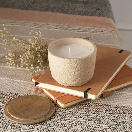 Beige Ecomix Wax Fill Fragrance Jar Candle With Wooden Lid {4}