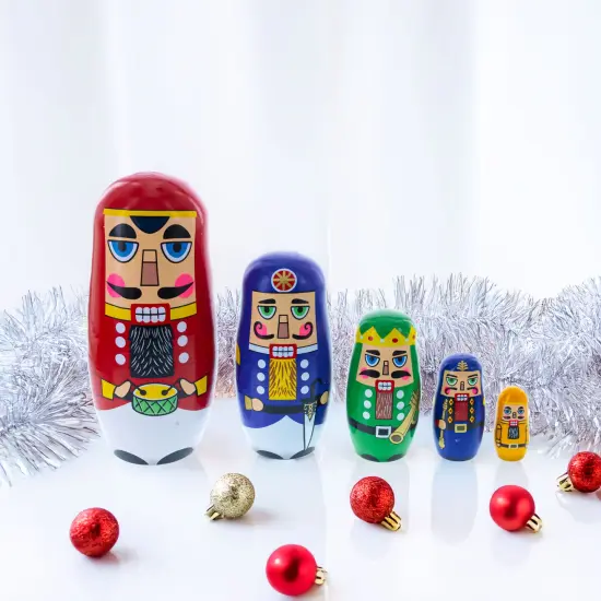 Set of 5 Nutcrackers Wooden Nesting Dolls 5.5 Inches {3}