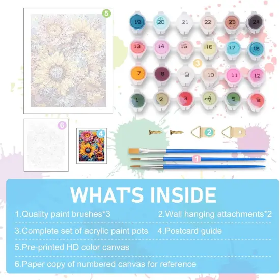 Paint by Numbers Kit for Adults- Sunflowers Adult Paint by Number Kits on Canvas for Beginners, Sunflowers DIY Acrylic Oil Number Painting Kits for Home Wall Decor Gift 16"x 20" (without Frame) {5}