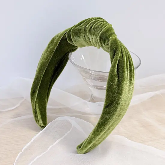 Wrapables Wide Knotted Velvet Headbands, Top Knot Velvet Headbands for Women and Girls, Apple Green {6}