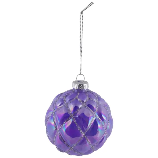 Northlight Shiny Glittered Iridescent Glass Ball Christmas Ornaments - 3" (80mm) - Purple- 4ct {7}