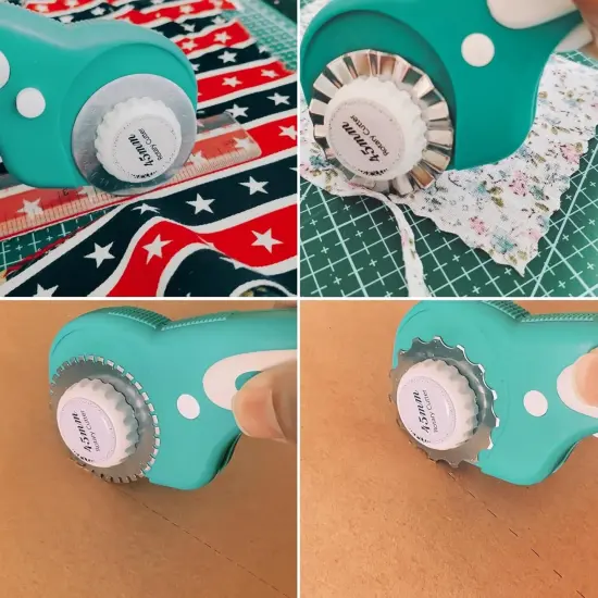 45mm Rotary Cutter for Fabric with 8pcs Rotary Blades, Rolling Fabric Cutter Crochet Edge Skip Stitch Blade Perforating Rotary Cutter, Pinking Rotary Cutter for Quilting Crafts Sewing {5}