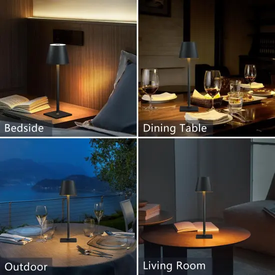 Cordless Table Lamp Rechargeable Lamps: 6000mAh Battery Operated Table Lamp Outdoor Waterproof, Touch Control, Portable Wireless Desk Lamp for Dinner/Bedroom/Restaurant(Black 2 Pack) {2}
