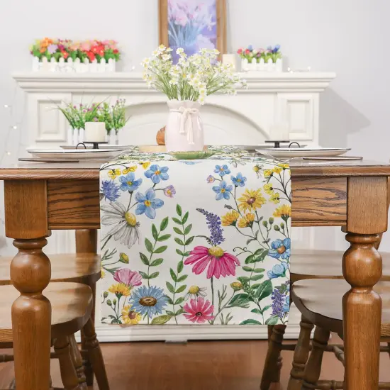 Spring Table Runner, Wildflowers Floral Butterfly Table Decoration Seasonal Summer Home Kitchen Dining Table Indoor Outdoor Farmhouse Decor 13x72 Inch {3}