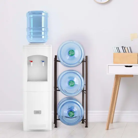 3 Tiers 5 Gallon Water Jug Holder Water Bottle Storage Rack, Dark Brown {4}