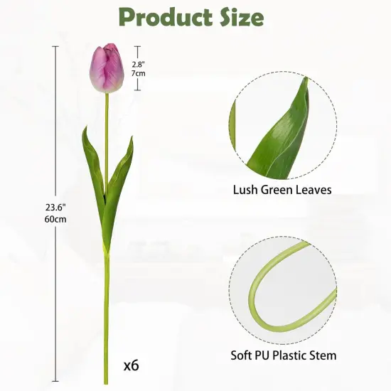 23" Fake Tulip Flowers Artificial Violet Tulips Long Stem Faux Flower, Silk Flower D&eacute;cor for Floral Arrangement Home Farmhouse Wedding Decoration {2}