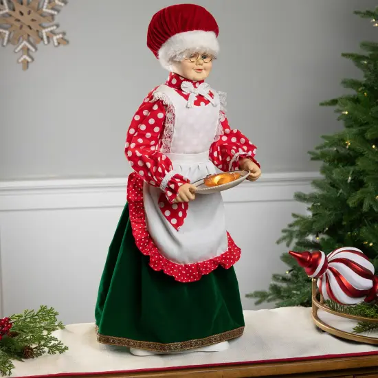Northlight 24" Animated and Musical Mrs. Claus with Gingerbread Cookie Christmas Figure Red {1}