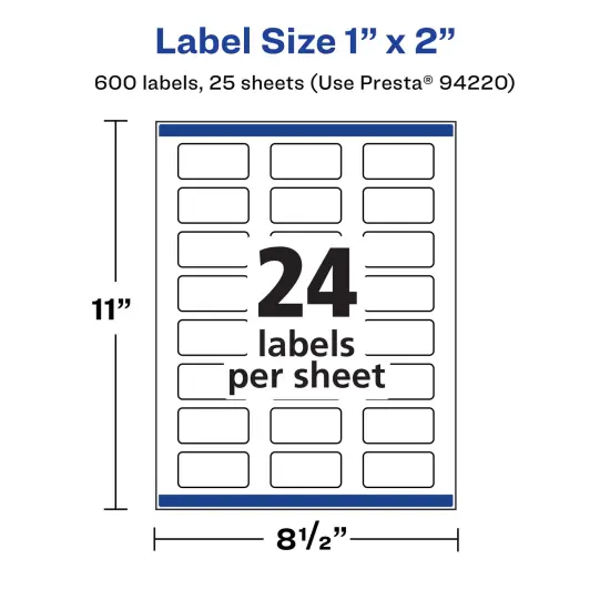 Avery Matte White Rectangle Labels, 1" x 2" {5}