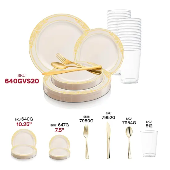 Ivory with Gold Harmony Rim Plastic Wedding Value Set (120 Settings) {5}