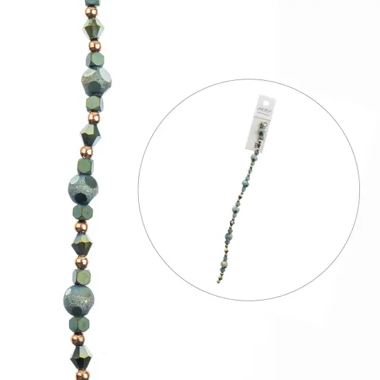 Crystal Lane DIY 7" Mixed Designer Glass Bead Mix Strand Hematite Blue Mix {3}