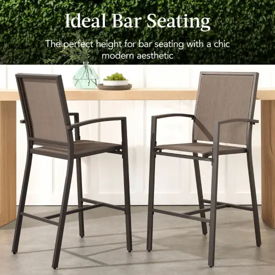 Best Choice Products Outdoor Barstools Set of 2, Bar Height Patio Chairs w/ All-Weather Mesh Brown/Brown {3}