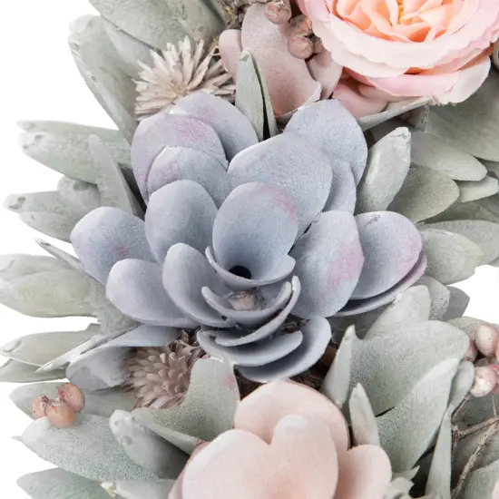 Northlight Roses and Thistle Wooden Artificial Floral Spring Wreath - 14" Blue {6}