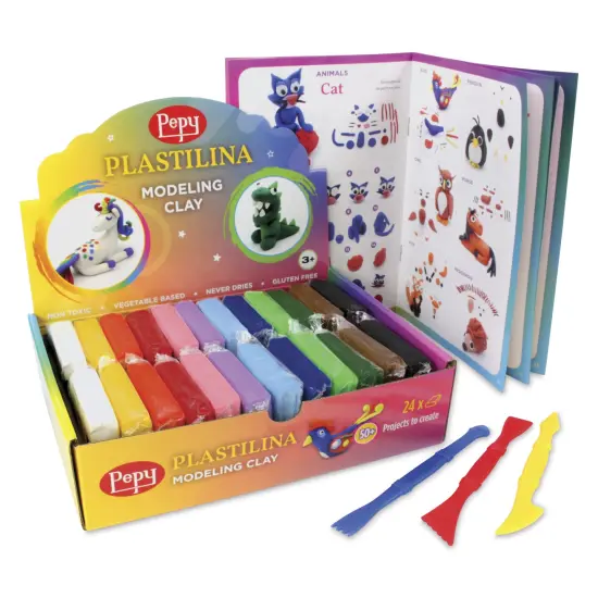 Pepy Plastilina Modeling Clay - Assorted Colors, 1.4 oz, Pkg of 24 w/ Tutorial Book and Tools {1}