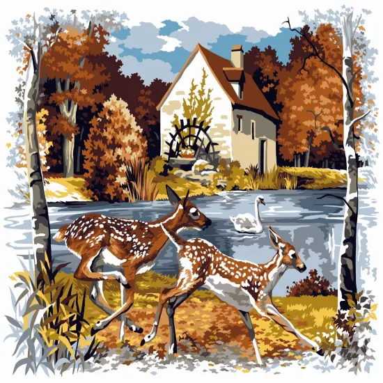 Needlepoint canvas for halfstitch without yarn Season Of Leaves SE929.674 Seg De Paris Printed Tapestry Canvas {1}