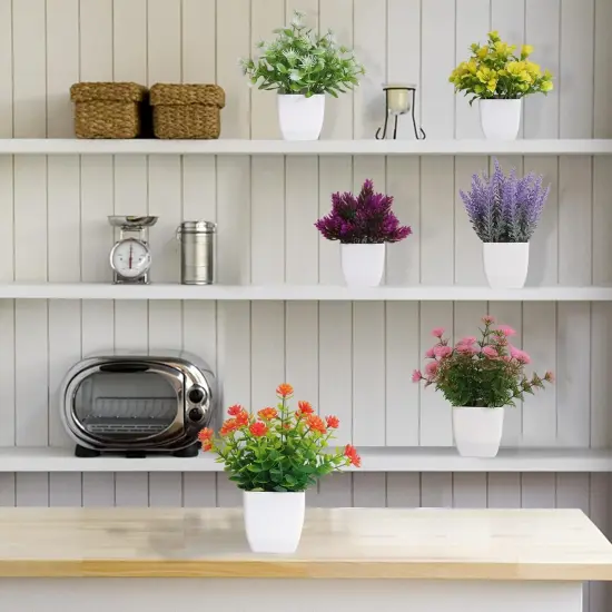 6pcs Artificial Pot Flowers Small Fake Plants with Pot Mini Potted Plants for House Office Tabletop Decoration {6}