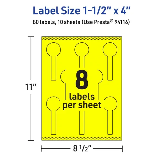 Avery Neon Yellow Paper Labels, 1.5" x 4" Lollipop {5}