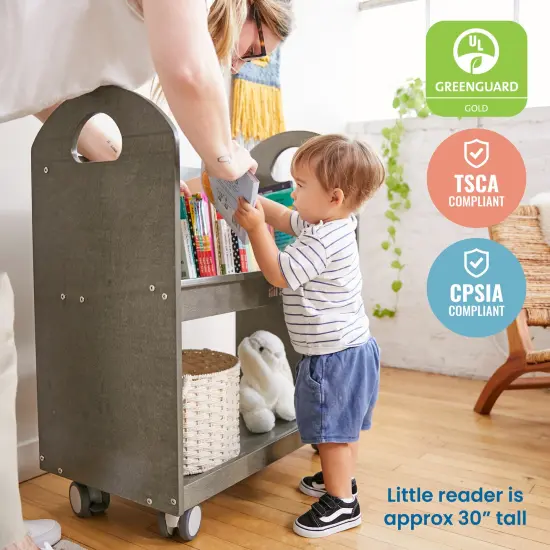 Mobile Book Cart with Countdown Timer, Classroom Bookshelf Grey Wash {6}
