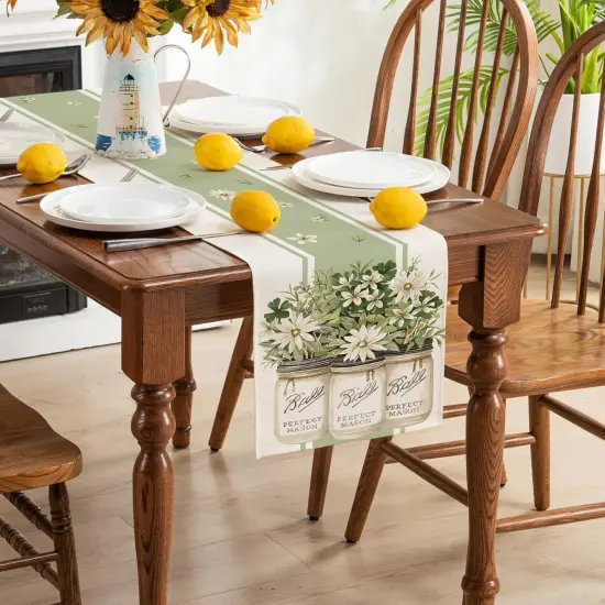 Spring Table Runner, Flower Easter Summer Seasonal Holiday Kitchen Dining Table Decorations, Indoor Outdoor Home Party Decor 13 x 72 Inch (Green, 13" x 72") {4}