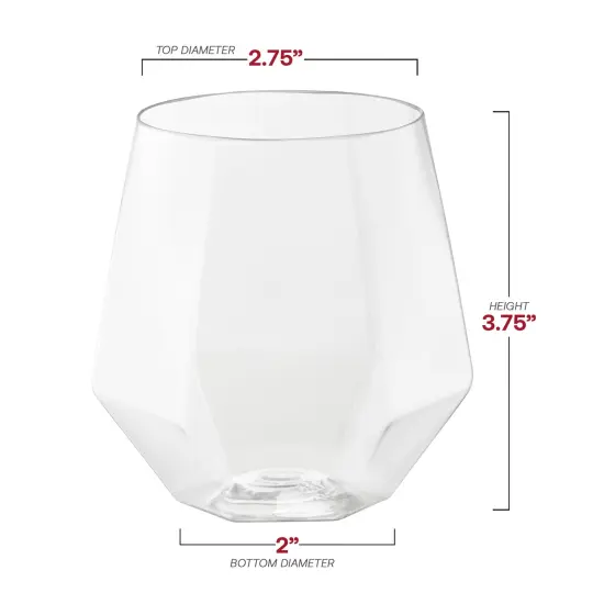 Clear Hexagonal Stemless Plastic Wine Goblets - 12 oz. (64 Glasses) {3}
