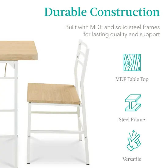 Best Choice Products 3-Piece Modern Dining Set, Square Table & Chairs Set w/ Steel Frame, Built-In Storage Rack Natural/White {6}