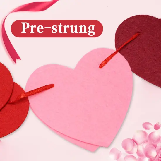 Valentines Day Decorations, Pre-Strung Felt Heart Garland for Mantle, Wall, Party Decorations, Hanging Hearts Decorations for Valentines Day Decor - 6 Strips of Valentine's Day Banner {3}