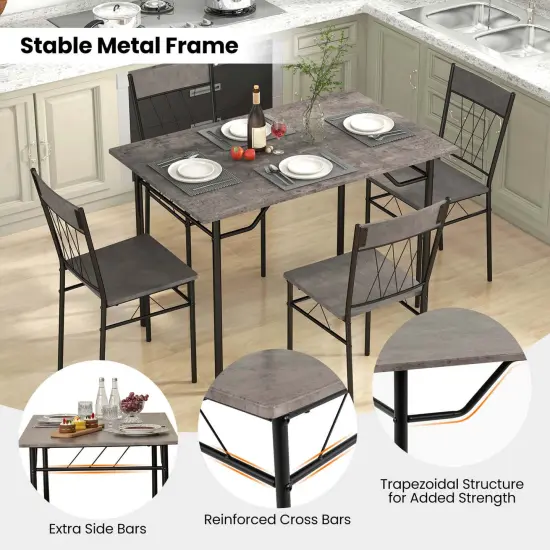 Costway 5PCS Dining Table Set for 4 Rectangular Kitchen Table & 4 Chairs with Metal Frame Cement Gray/Black {6}