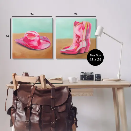 Stupell Industries Pink Theme Cowgirl Fashion 2pc Canvas Wall Art Set Design by Grace Popp  {3}