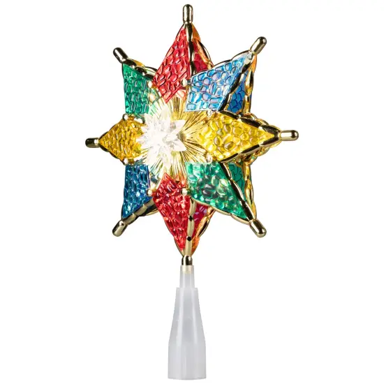 Northlight 8" Pre-Lit Red and Green Crystal 8-Point Star Christmas Tree Topper - Clear Lights {6}