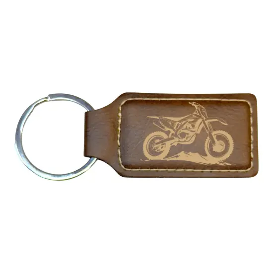 Keychain - Rectangle - Dirt Bike - Leather Pink/Black {3}