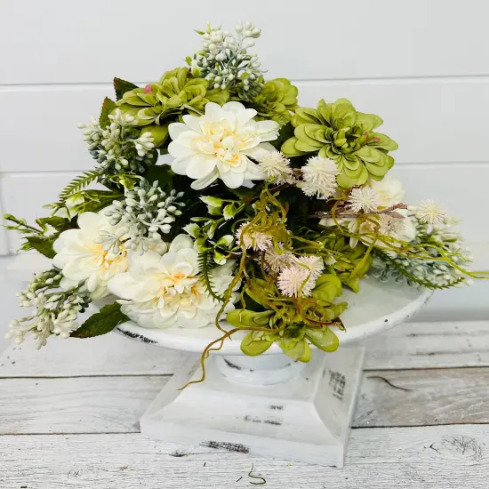 Elegant Blooms: 15.75-Inch Artificial Dahlia/Fern/Berry Bush Bouquet in Cream, Green, and Light Pink-FB189539 {3}