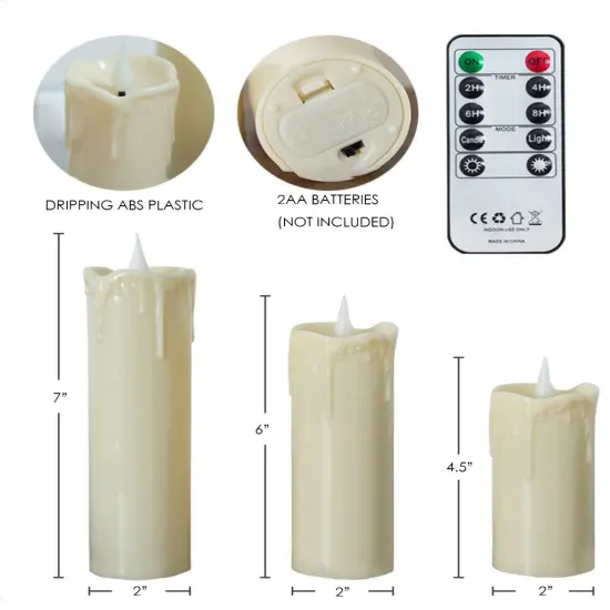 Designer&rsquo;s Shop CS-7101 Dripping Flameless LED pillar candle set with Remote Control Timer. {4}
