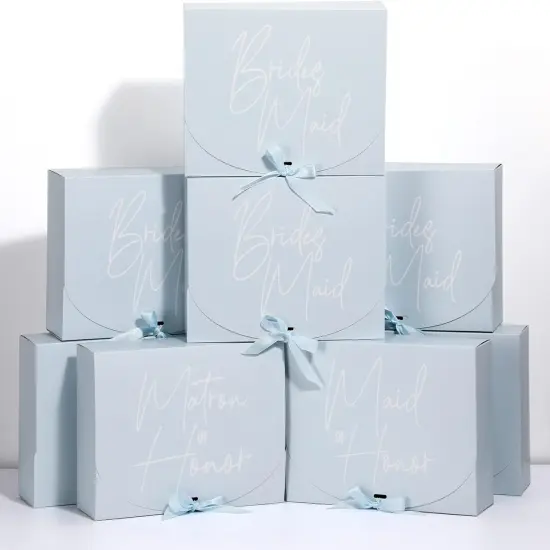 8 Pack Bridesmaid Proposal Gifts Boxes Set, Will You Be My Maid/Matron of Honor Box with Ribbon for Wedding Bridal Party Supplies(Blue Series Style) {1}