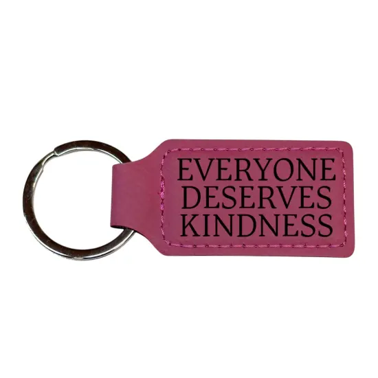 Keychain - Rectangle -Everyone Deserves Kindness - Leather Black/Silver {3}