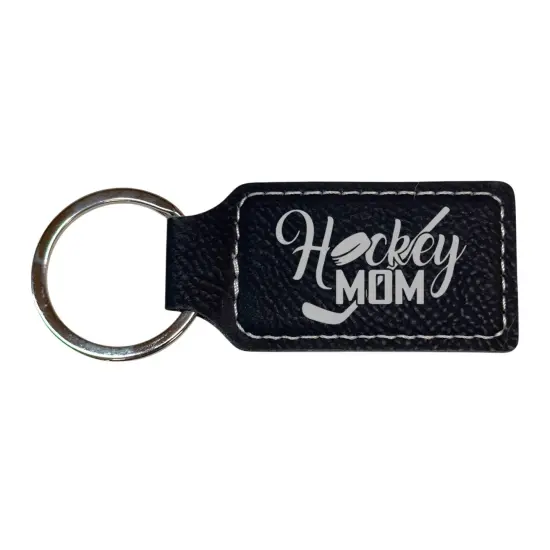 Keychain - Rectangle - Hockey Mom - Leather Rawhide/Black {3}