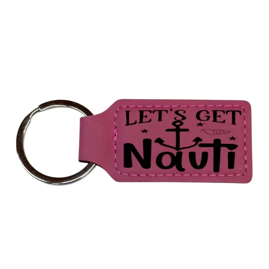 Keychain - Rectangle - Lets get Nauti - Leather Black/Silver {2}