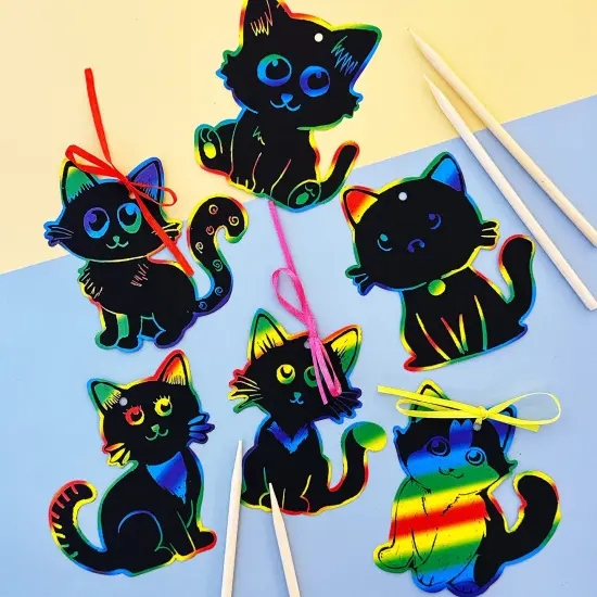 Wrapables 36pc Rainbow Scratch Arts Ornaments, DIY Magic Scratch Arts and Crafts, Cats {4}