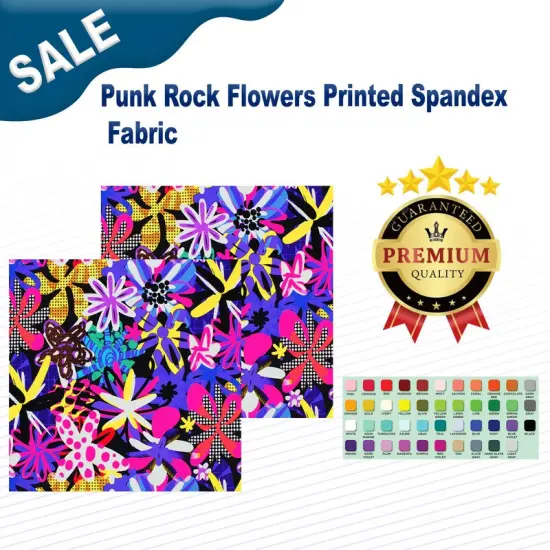 Punk Rock Flowers Printed Spandex Fabric Multicolor {2}