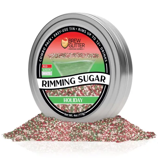 Brew Glitter - Holiday Rimming Sugar (4oz, 1x Bar Tin) Cocktail Garnish for Mixed Drinks & Refreshments {3}