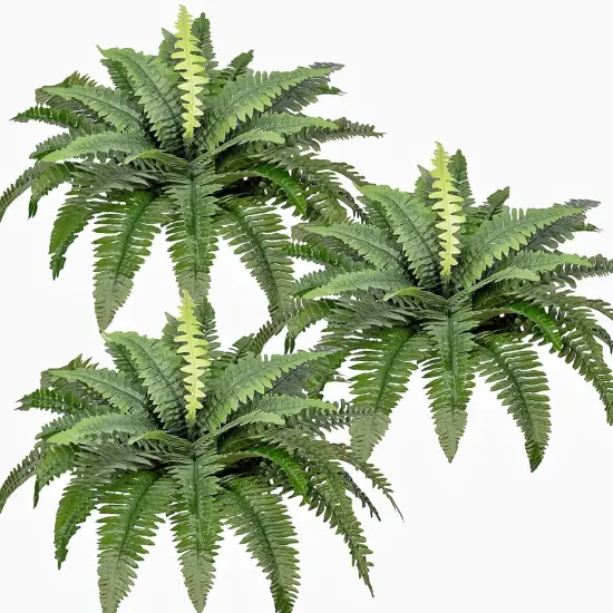 Artificial Boston Ferns Bush Plants Large, Set of 3 Large Artificial Ferns for Outdoors, 33" Faux Ferns for Home Decor Office Living Room Garden Porch {1}