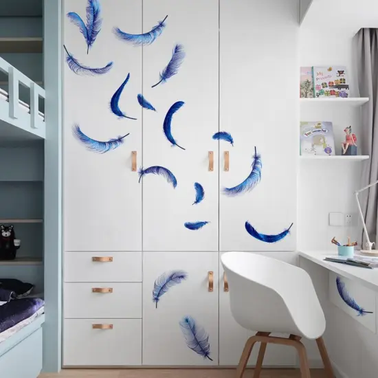 4 Sheets Blue Feather Wall Decals {4}