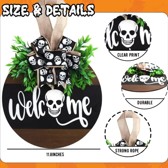 Front Door Hanging Spooky Skull Welcome Sign {2}