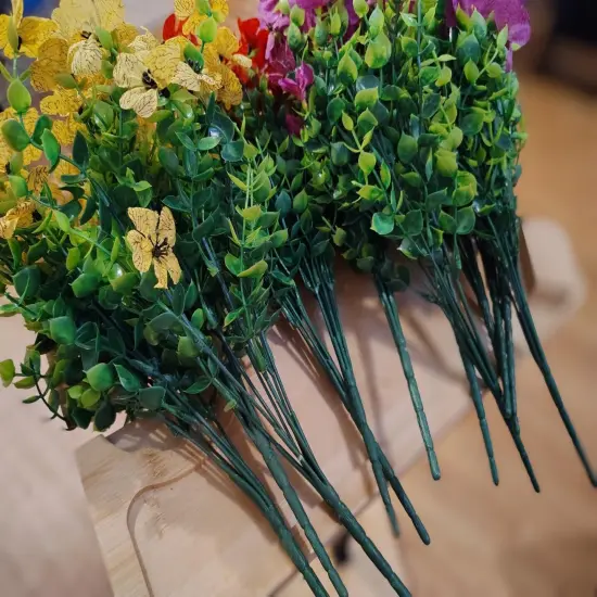 12 bundles Outdoor Artificial Flowers UV Resistant Spring Plants Fake Silk Flowers Greenery Shrubs Plastic Flower Faux Plants for Outside Indoor Decor {2}