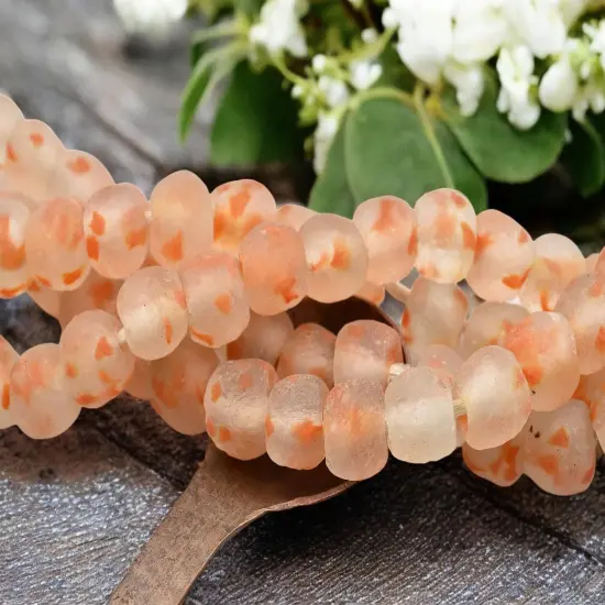 13-15mm Blended Orange Crystal African Recycled Glass Beads (10" Strand) {2}