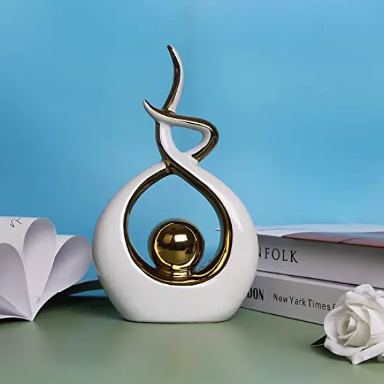 1 Pack Home Decor Modern Abstract Art Ceramic Statue Table Decorations for Dining Room Living Room Office Centerpiece (White and Gold, Small) {1}